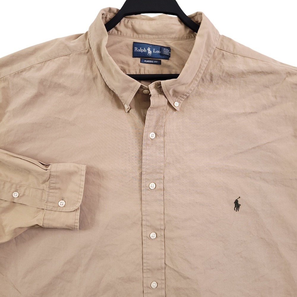 Ralph Lauren Shirt Mens 5XB Classic Fit Tan Khaki Long Sleeve Button Up Pony